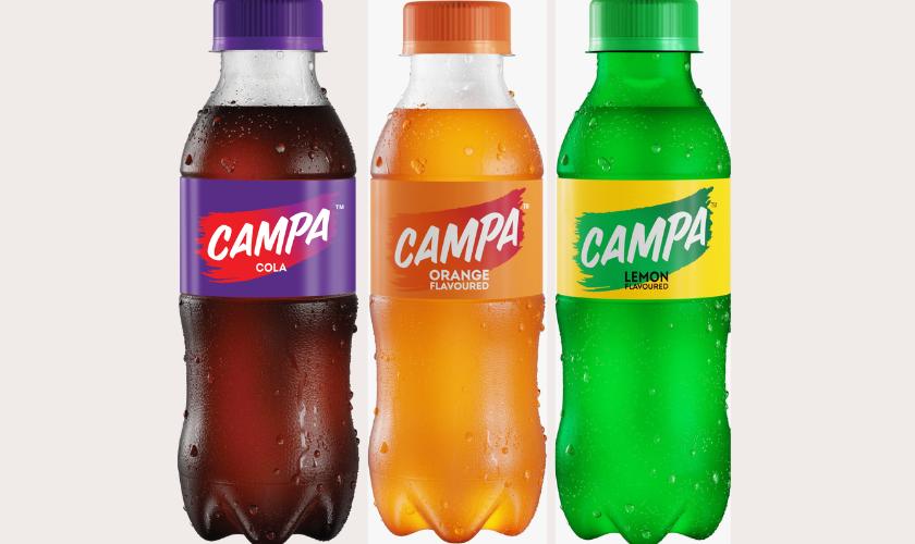 Campa Cola cola, orange and lemon bottles
